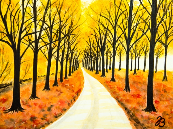 Herbst Allee, Aquarell auf Papier, 40x30cm * Fall Parkway, Watercolor on Paper, 16x12in © 2013 by Jutta Blühberger www.juttabluehberger.at