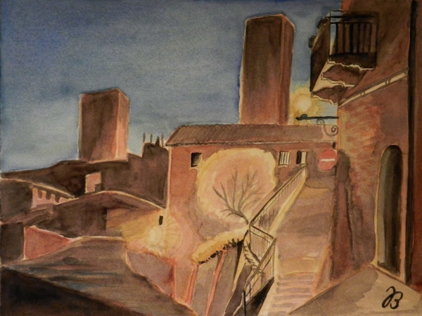 San Gimignano, Italien, Aquarell auf Papier, 40x30cm * San Gimignano, Italy, Watercolor on Paper, 16x12in © 2013 by Jutta Blühberger www.juttabluehberger.at