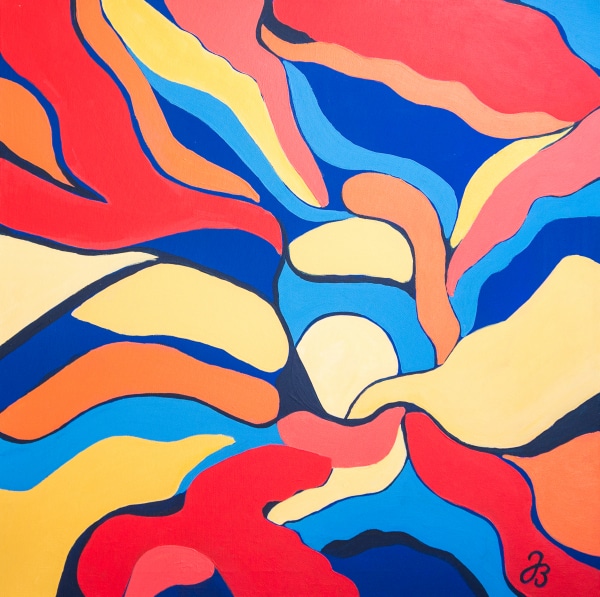 Im Fluss 2, Fantasie-Landschaft, Acryl auf Leinwand, 58x58cm * In the Flow, Acrylic on Canvas, 23x23in © 2013 by Jutta Blühberger www.juttabluehberger.at