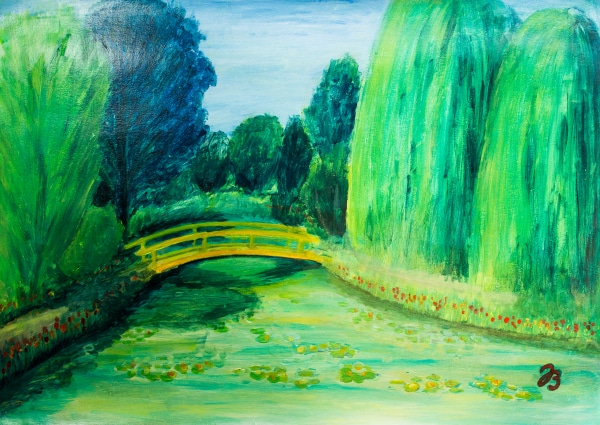 Brücke in Monets Garten, Giverny, Tempera auf Papier, 70x50cm * Bridge in Monet's garden, Giverny, Pempera on Paper, 20x27.5in © 2014 by Jutta Blühberger www.juttabluehberger.at