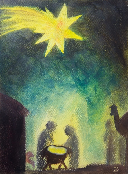 Licht in Bethlehem, Pastell auf Papier, 24x32cm * Light in Bethlehem, Pastels on Paper, 9.5x12.5in, © 2014 by Jutta Blühberger www.juttabluehberger.at