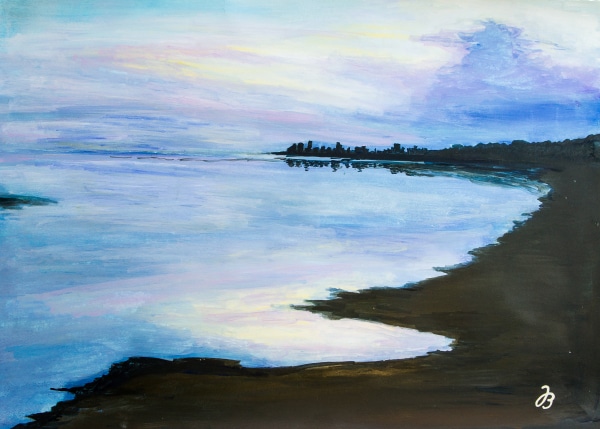 Grado Sonnenuntergang, Gouache mit Ei auf Papier, 70x50cm * Grado Sunset, Gouache with egg on paper, 20x27.5in * Coucher du soleil à Grado, Gouache & œuf sur papier, 70x50 cm © 2014 by Jutta Blühberger www.juttabluehberger.at